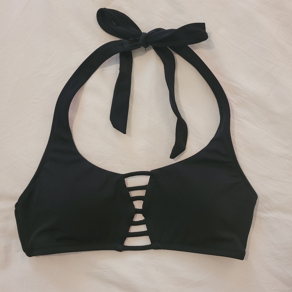 VS Pink Black Halter Bikini Top